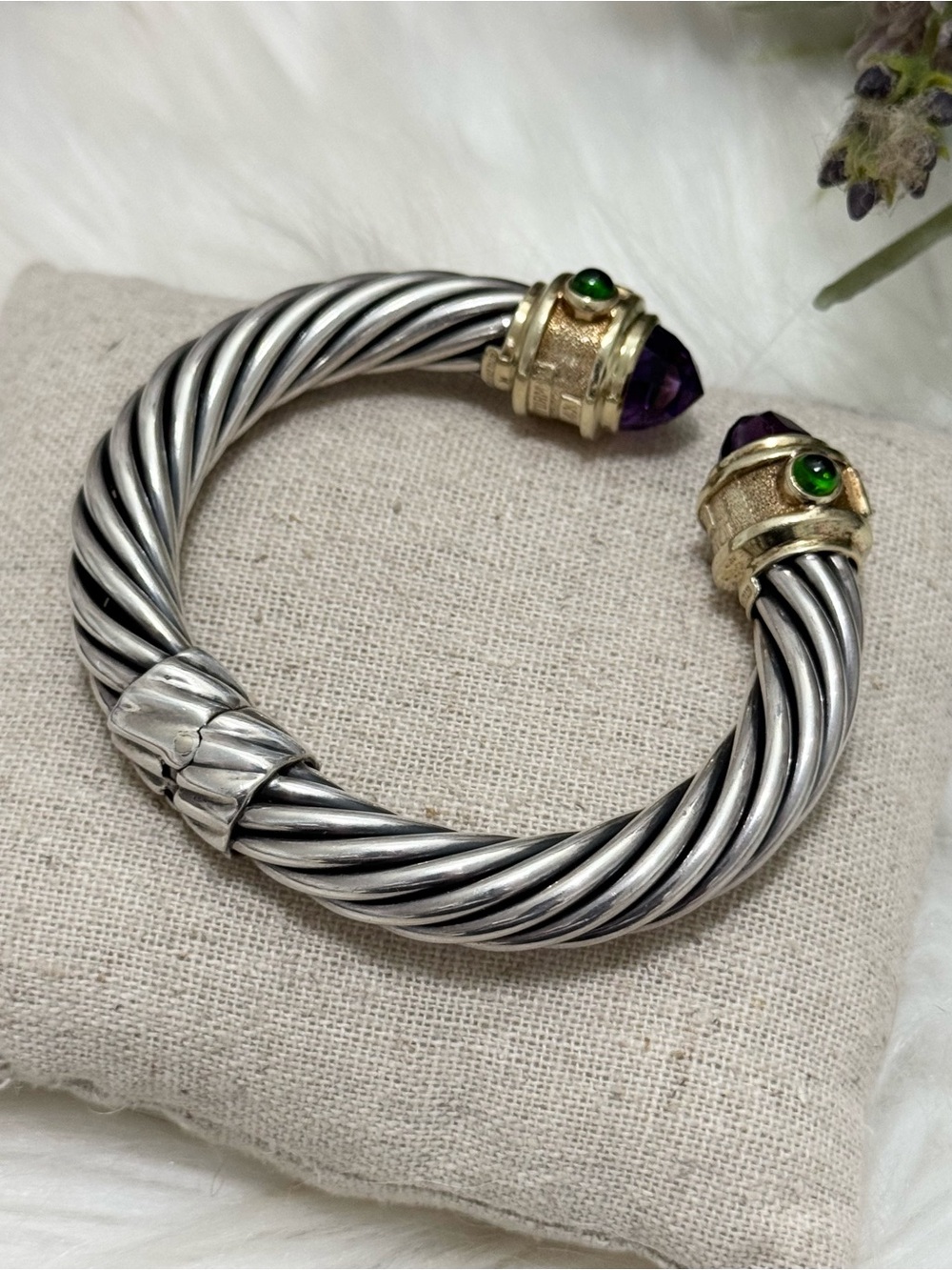 David Yurman 10mm Renaissance Amethyst Pink Tourmaline Emerald Cable Bracelet - Picture 7 of 16